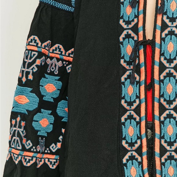 FREE PEOPLE Embroidered Swing Jacket (Black, blue & orange graphic) size Medium - Picture 10 of 15